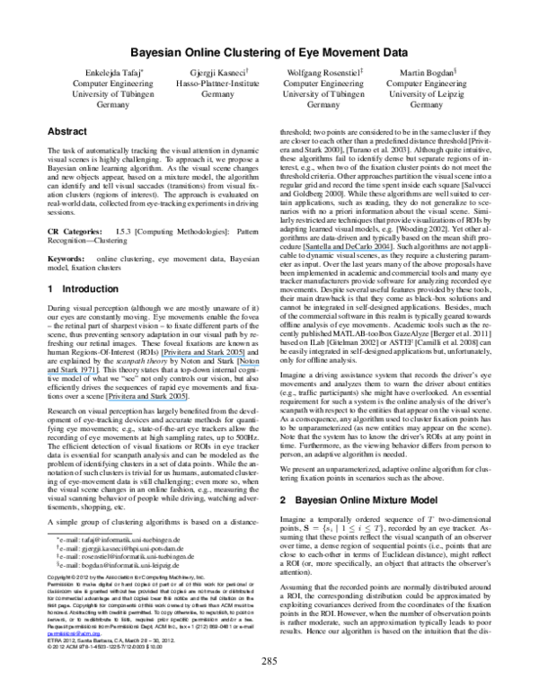 (PDF) Bayesian online clustering of eye movement data