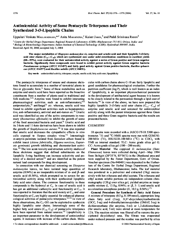 (PDF) Antimicrobial Activity of Some Pentacyclic Triterpenes and Their ...
