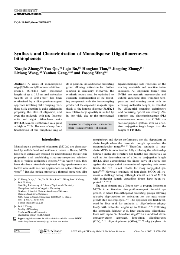 (PDF) Synthesis and Characterization of Monodisperse α,ω ...