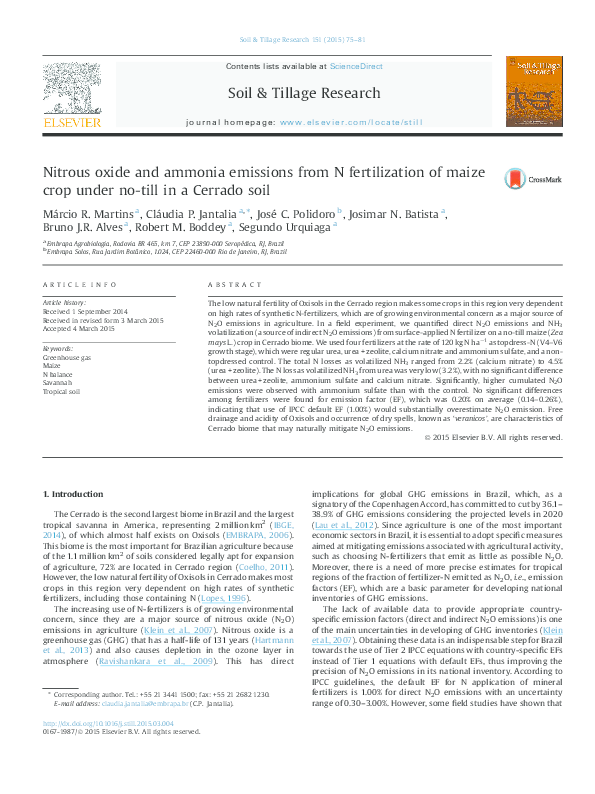 (PDF) Nitrous oxide and ammonia emissions from N fertilization of maize ...