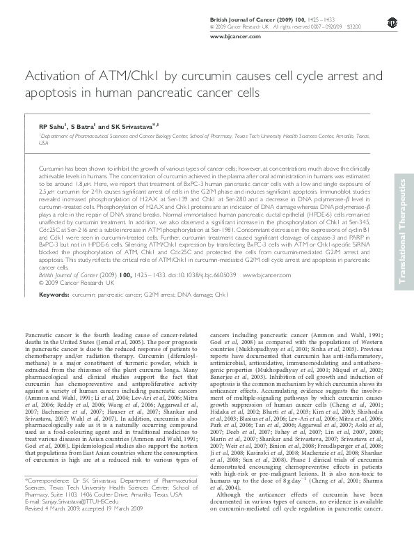 (PDF) Activation of ATM/Chk1 by curcumin causes cell cycle arrest and ...