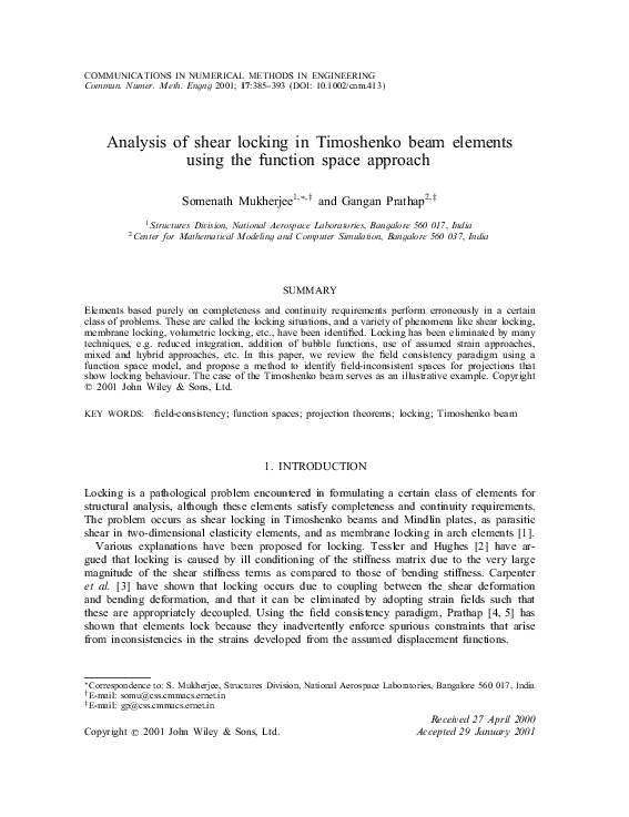(PDF) Analysis of shear locking in Timoshenko beam elements using the ...