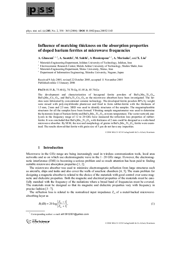(PDF) Influence of matching thickness on the absorption properties of