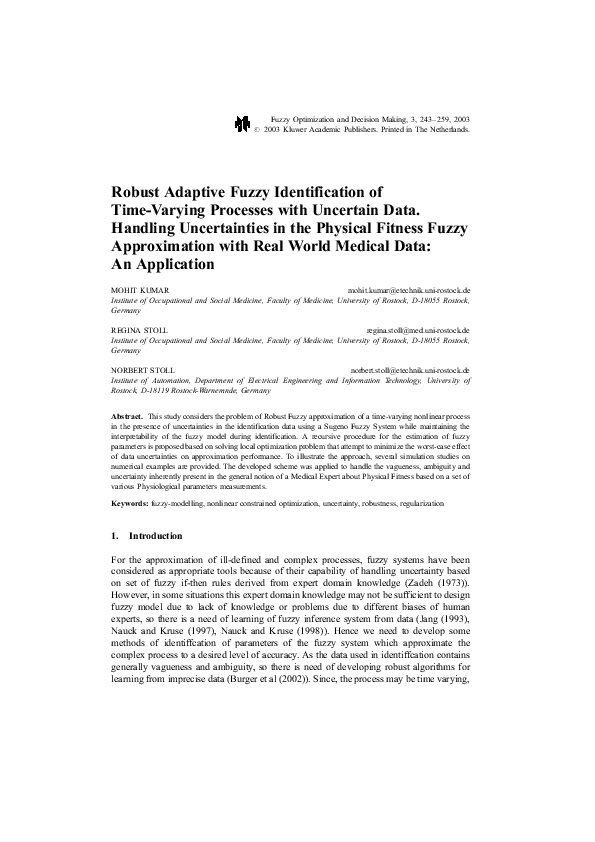 Pdf Robust Adaptive Fuzzy Identification Of Time Varying Processes With Uncertain Data Handling Uncertainties In The Physical Fitness Fuzzy Approximation With Real World Medical Data An Application Mohit Kumar Academia Edu