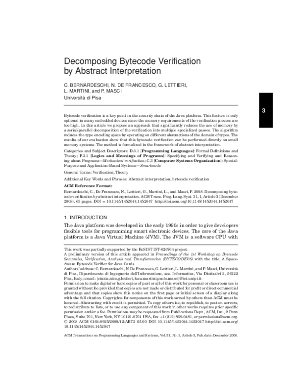 (PDF) Decomposing bytecode verification by abstract interpretation