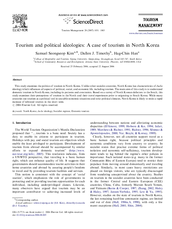 (PDF) Tourism and political ideologies: A case of tourism in North Korea