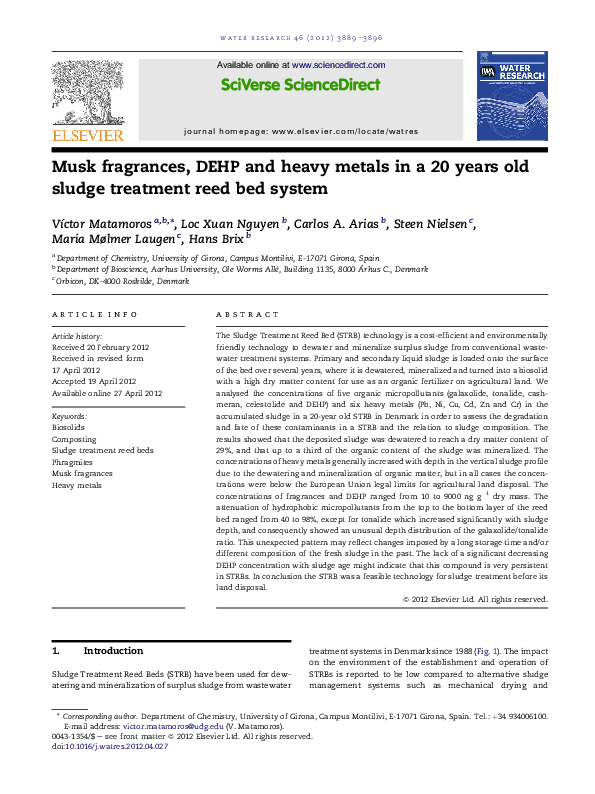 (PDF) Musk fragrances, DEHP and heavy metals in a 20 years old sludge