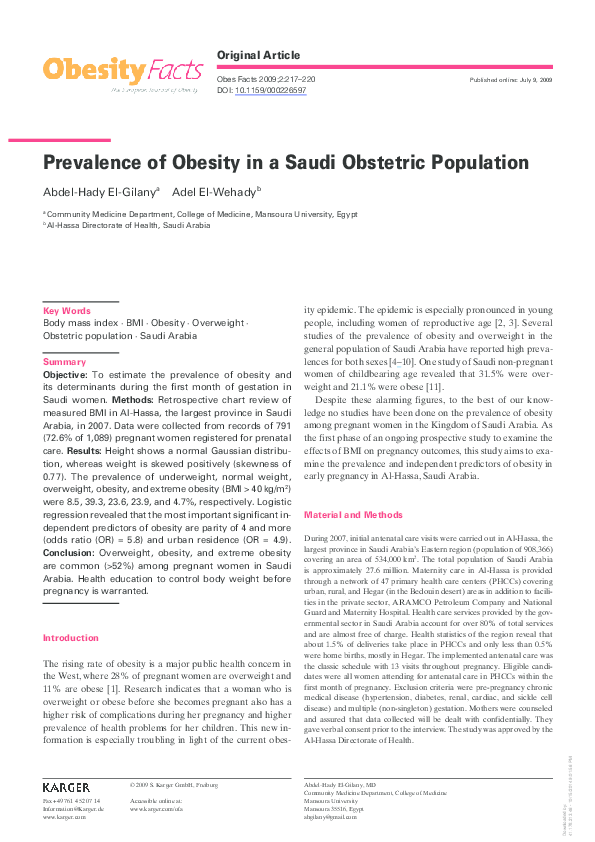 (PDF) Prevalence of Obesity in a Saudi Obstetric Population