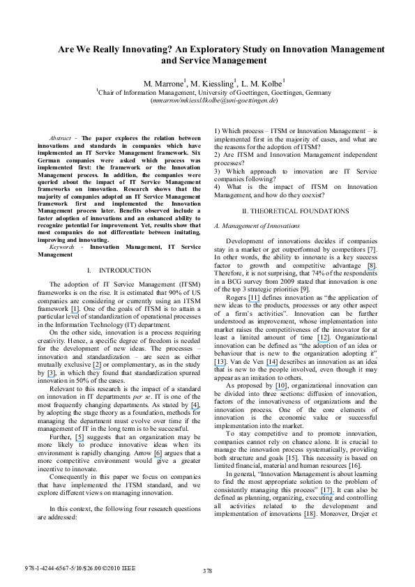 (PDF) Are we really innovating? An exploratory study on Innovation ...