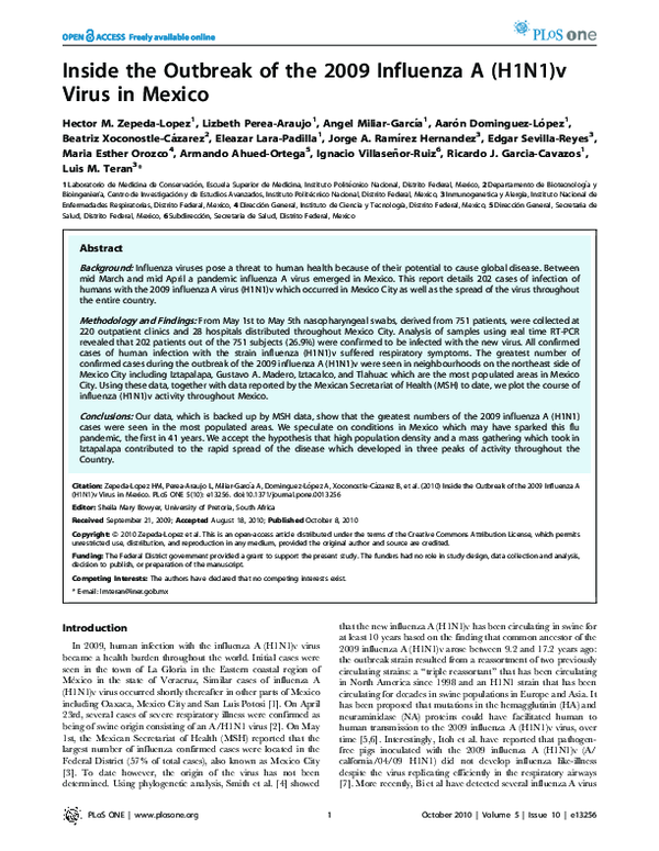 (PDF) Inside the Outbreak of the 2009 Influenza A (H1N1)v Virus in Mexico