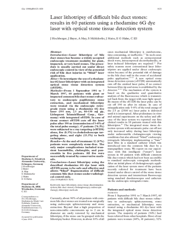 (PDF) Laser lithotripsy of difficult bile duct stones by means of a