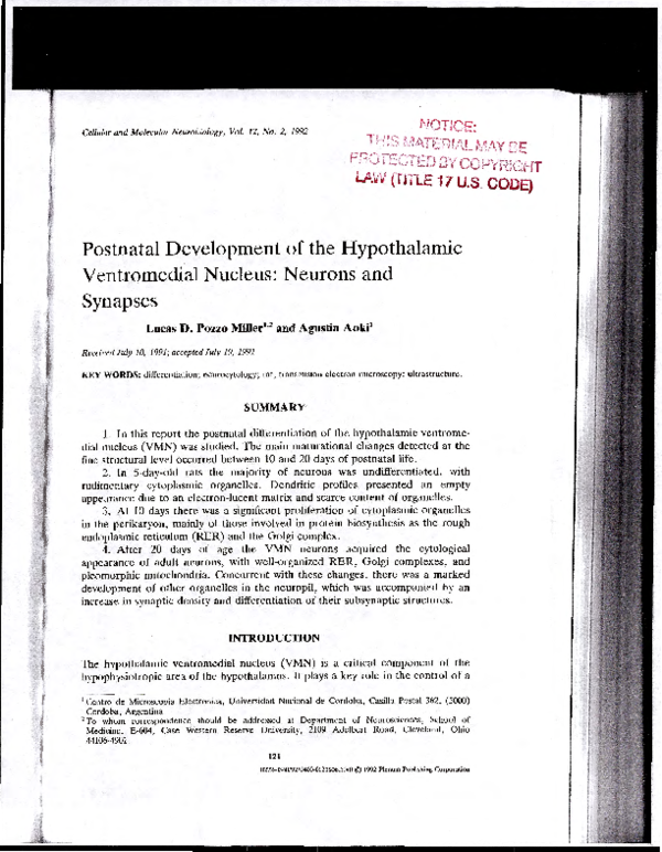 (PDF) Postnatal development of the hypothalamic ventromedial nucleus ...