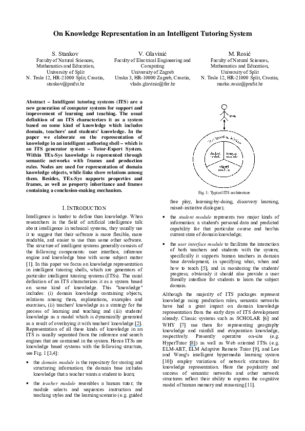 (PDF) On knowledge representation in an intelligent tutoring system