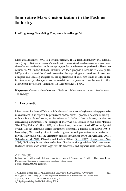 (PDF) Innovative Mass Customization in the Fashion Industry