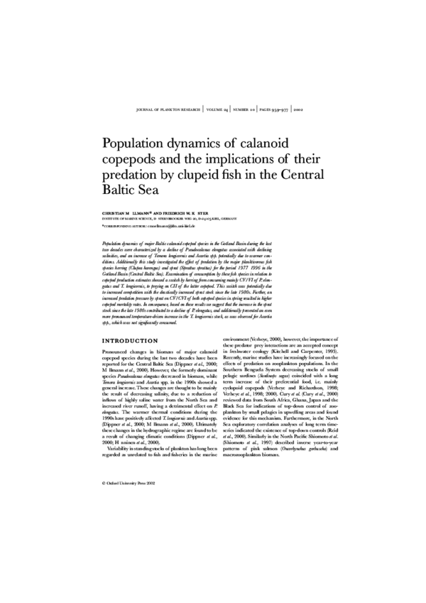 (PDF) Population dynamics of calanoid copepods and the implications of ...