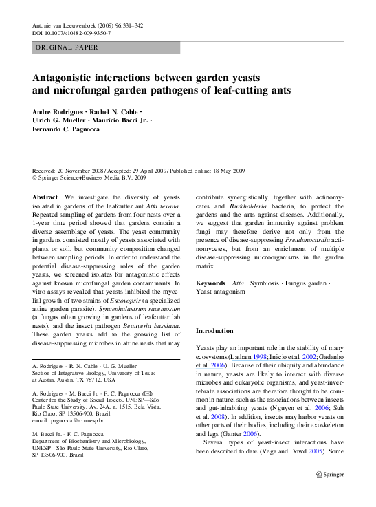 (PDF) Antagonistic interactions between garden yeasts and microfungal ...