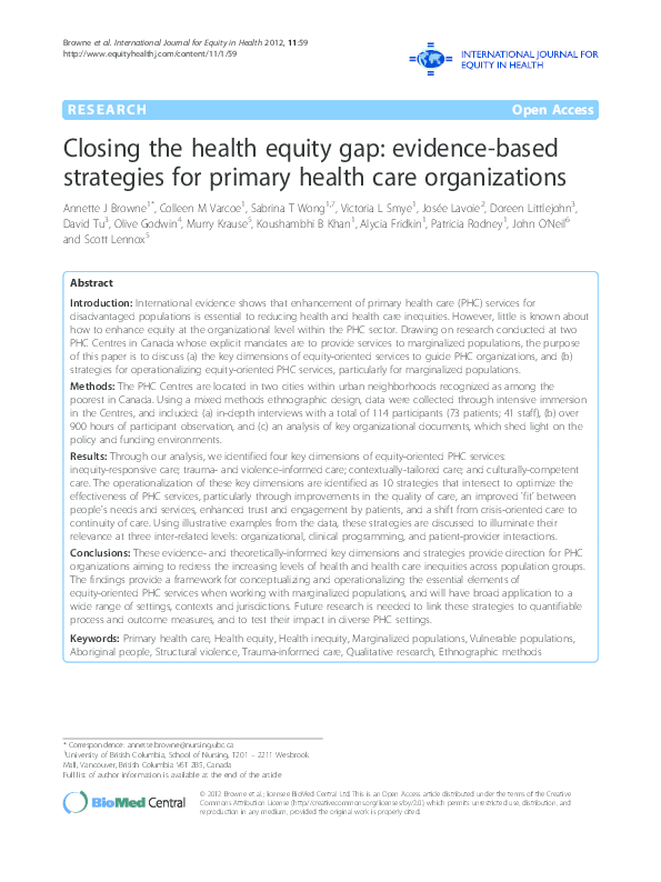 (PDF) Closing the health equity gap: Evidence-based strategies for ...