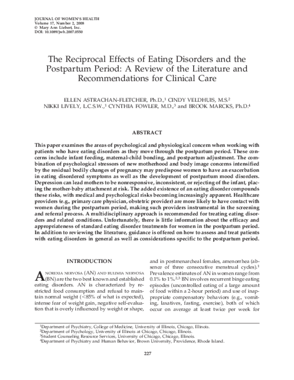 (PDF) The Reciprocal Effects of Eating Disorders and the Postpartum ...