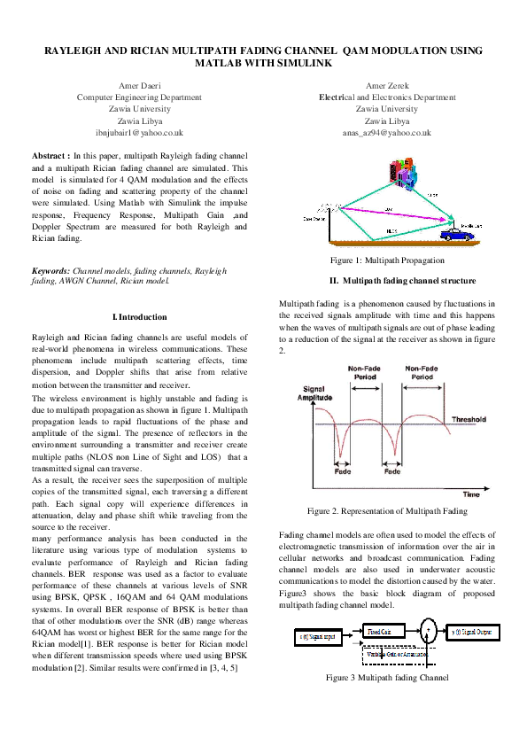 (PDF) RAYLEIGH AND RICIAN MULTIPATH FADING CHANNEL QAM MODULATION USING ... image.