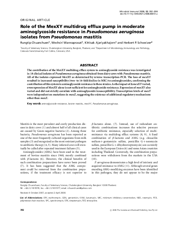(PDF) Role of the MexXY multidrug efflux pump in moderate ...