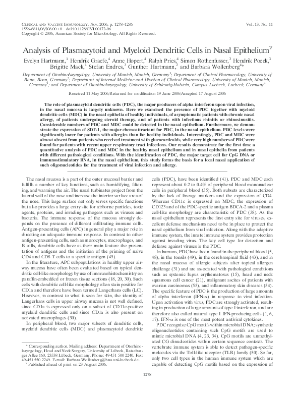 (PDF) Analysis of Plasmacytoid and Myeloid Dendritic Cells in Nasal ...