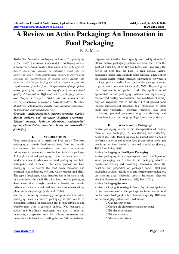 (PDF) A Review on Active Packaging An Innovation in Food Packaging IJEAB JOURNAL Academia.edu