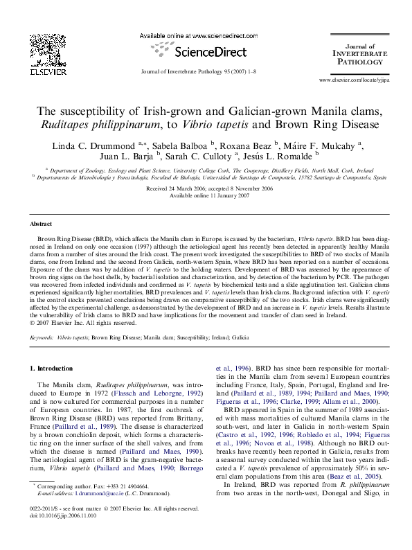 (PDF) The susceptibility of Irishgrown and Galiciangrown Manila clams