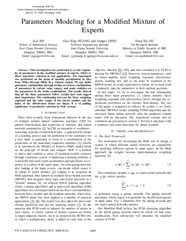 (PDF) Parameters modeling for a modified mixture of experts