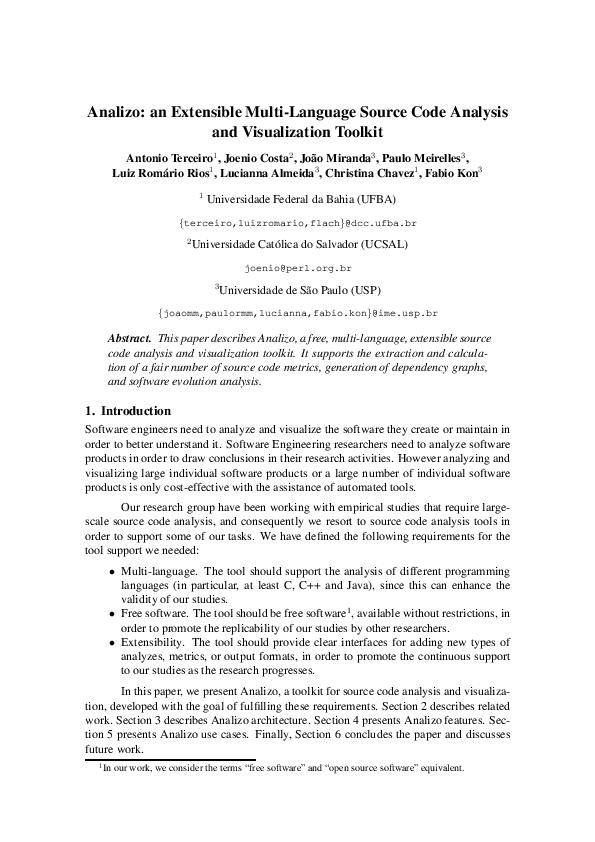 (PDF) Analizo: an Extensible Multi-Language Source Code Analysis and ...