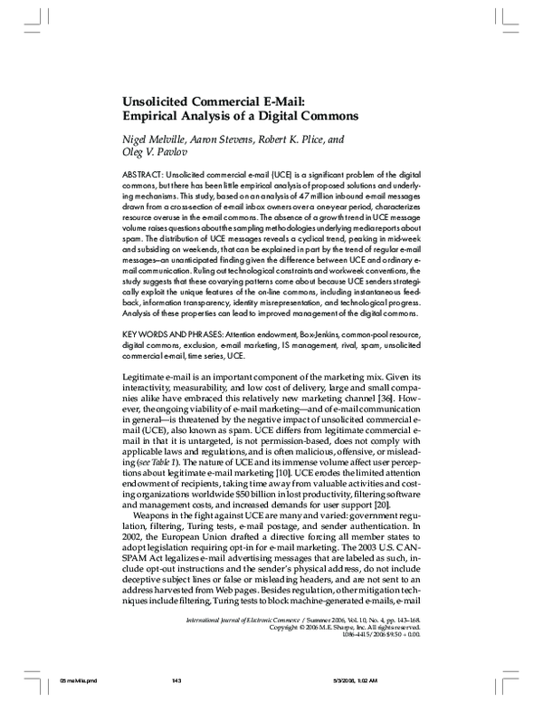 (PDF) Unsolicited Commercial E-Mail: Empirical Analysis of a Digital ...