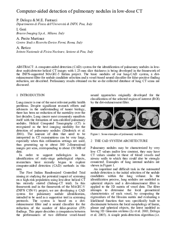 (PDF) Computer-aided detection of pulmonary nodules in low-dose CT