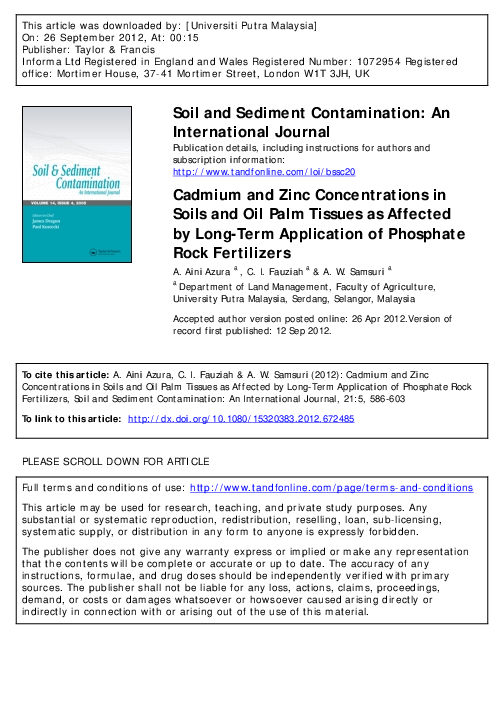 (PDF) Cadmium and Zinc Concentrations in the Soils and Oil Palm Tissues ...