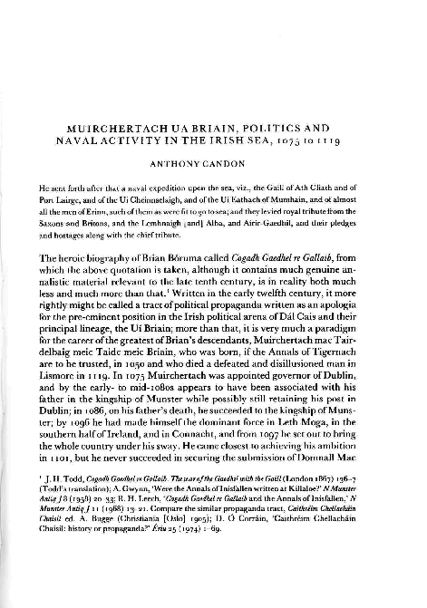 (PDF) Muirchertach Ua Briain, politics and naval activity in the Irish