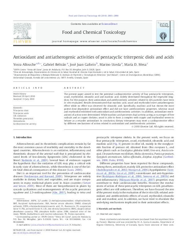 (PDF) Antioxidant and antiatherogenic activities of pentacyclic ...