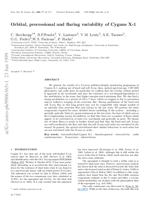 (PDF) Orbital, precessional and flaring variability of Cygnus X-1