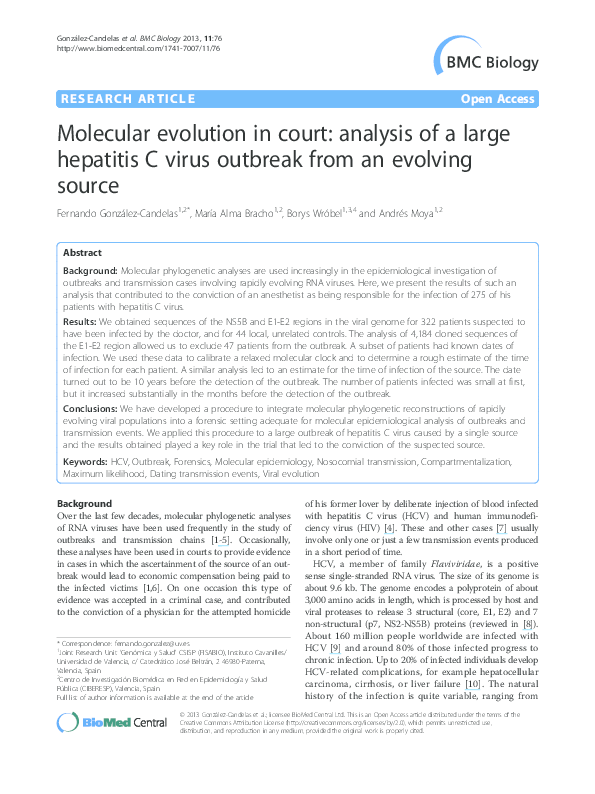 (PDF) Molecular evolution in court: analysis of a large hepatitis C ...