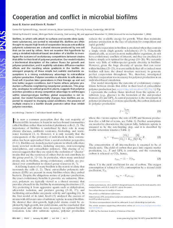 (PDF) Cooperation and Conflict in Microbial Biofilms