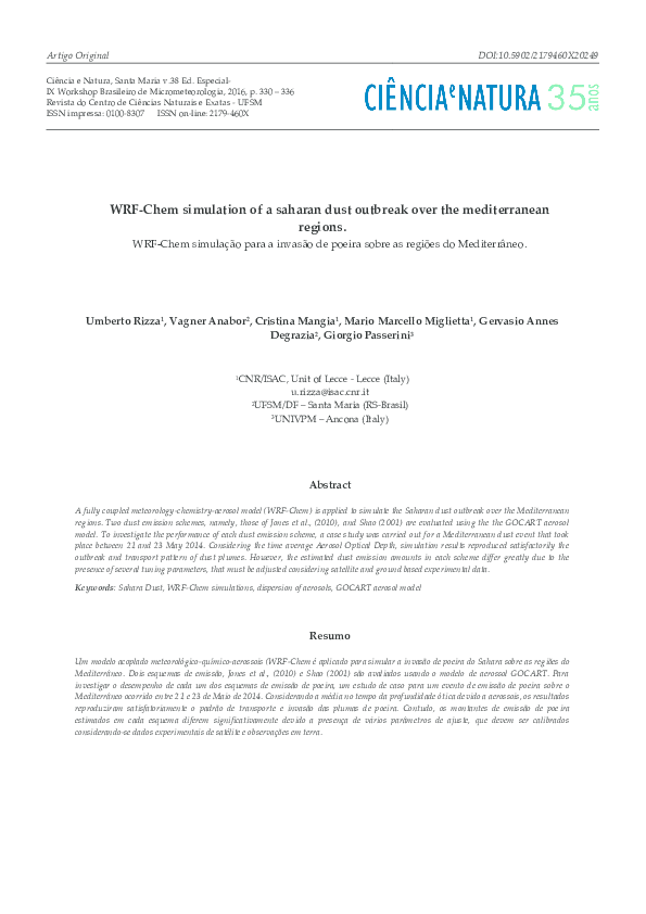 (PDF) WRF-Chem simulation of a saharan dust outbreak over the ...