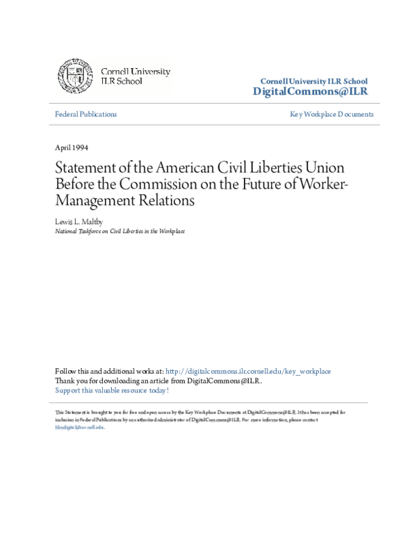 (PDF) Statement of the American Civil Liberties Union Before the
