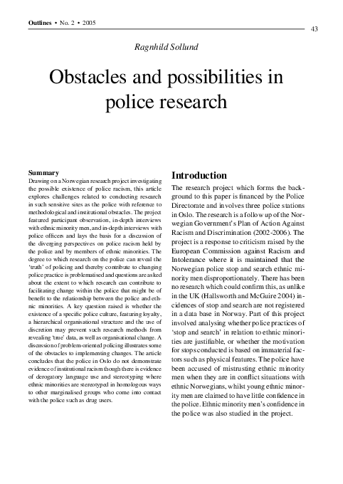 (PDF) Obstacles and possibilities in police research