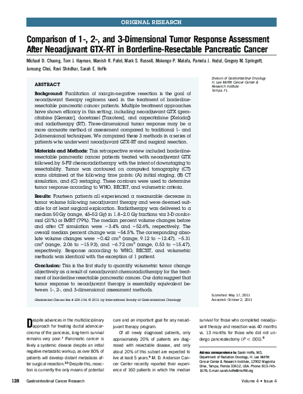 (PDF) Comparison of 1-, 2-, and 3-Dimensional Tumor Response Assessment ...