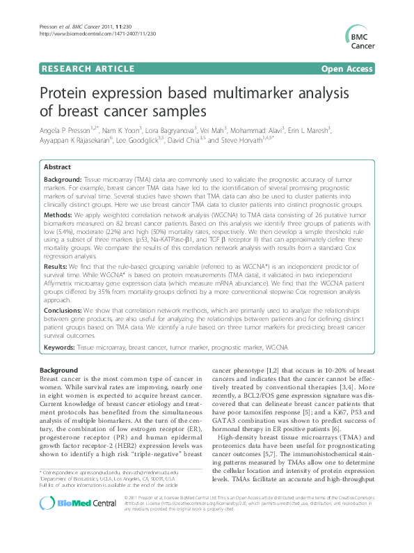 (PDF) Protein expression based multimarker analysis of breast cancer ...