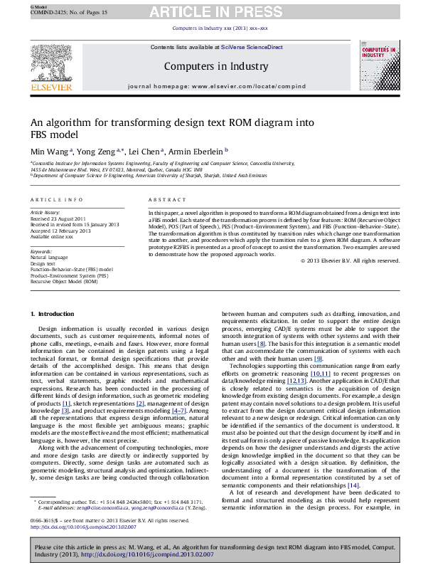 (PDF) An algorithm for transforming design text ROM diagram into FBS model