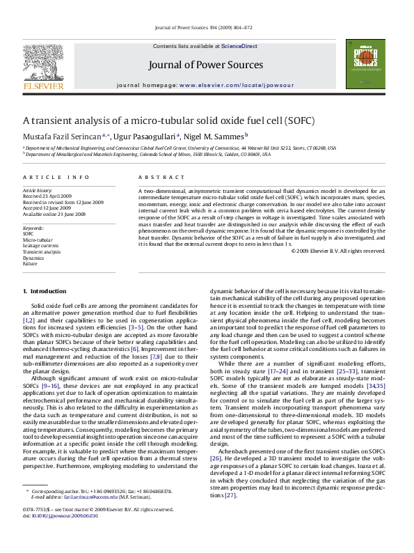 (PDF) A transient analysis of a micro-tubular solid oxide fuel cell (SOFC