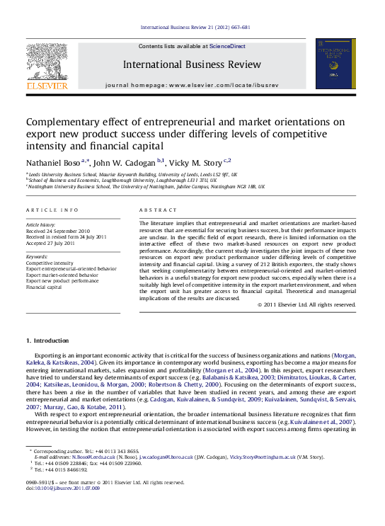(PDF) Complementary effect of entrepreneurial and market orientations ...