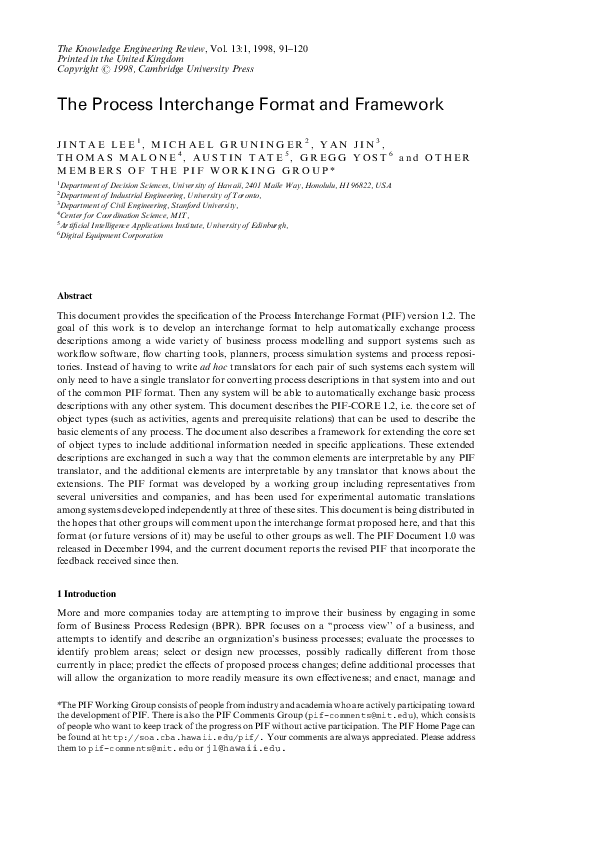 (PDF) The Process Interchange Format and Framework