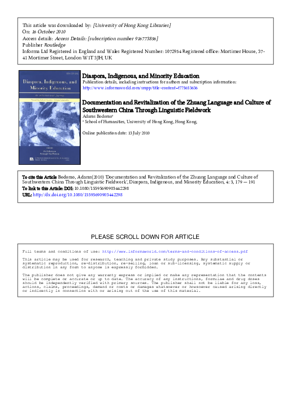 (PDF) Documentation and Revitalization of the Zhuang Language and ...