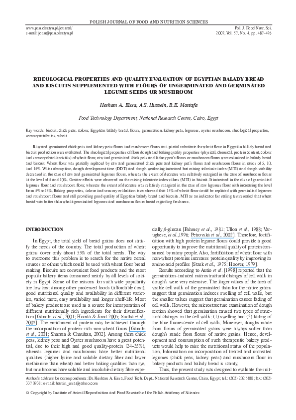 (PDF) Rheological properties and quality evaluation of Egyptian balady ...