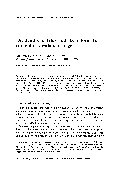 (PDF) Dividend clienteles and the information content of dividend changes