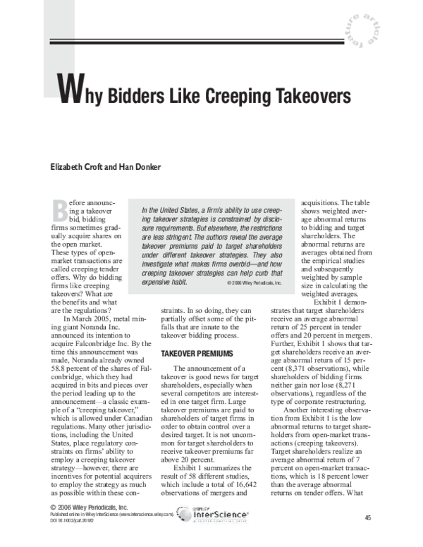 (PDF) Why bidders like creeping takeovers Han Donker Academia.edu